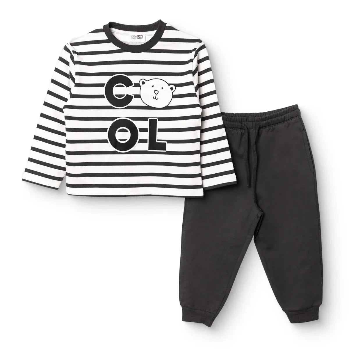 HelloBaby Boys Tracksuit Set Bear Print Lace-up Cool Boy Crew Neck Full Length Long Sleeve - Black Printed