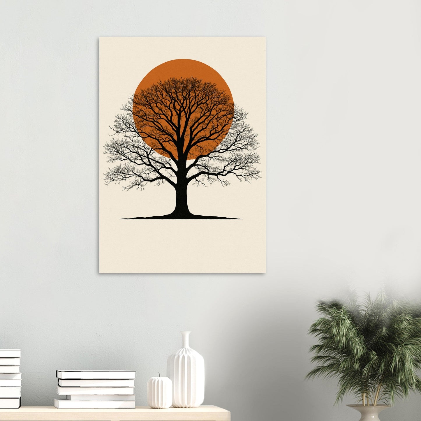 Oak Tree Sunset Wall Art – Minimalist Botanical Print, Earth Tone Nature Decor