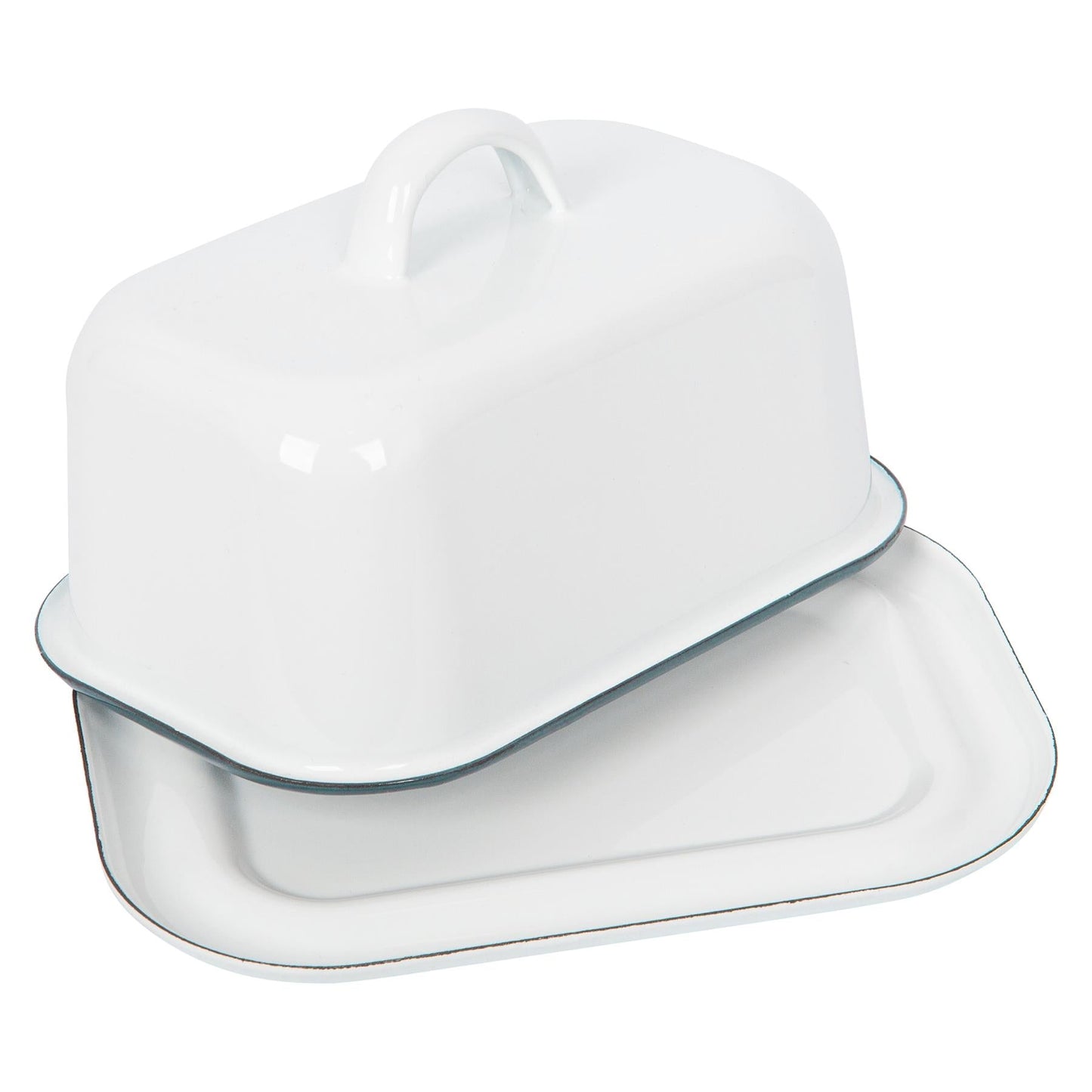 18.5cm x 10cm White Enamel Butter Dish