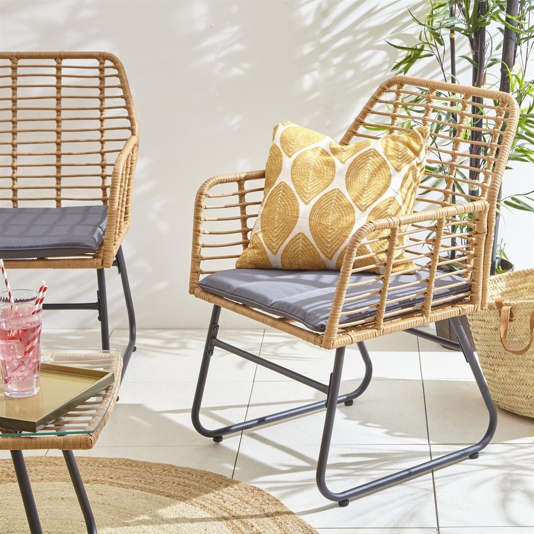 Neo Grey Bamboo Style Garden Sofa, Table & Chairs 4 Piece Set