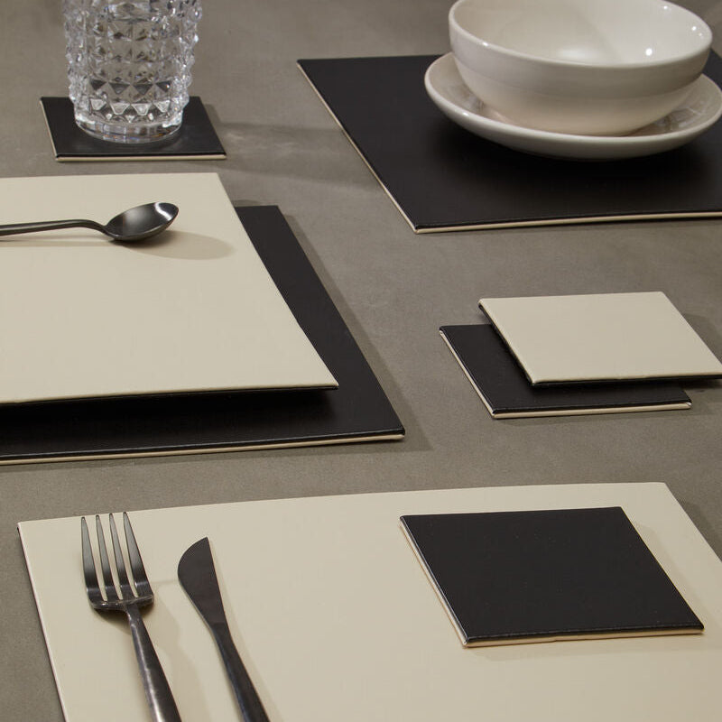 Geome Reversible Black and Cream Placemat and Coaster