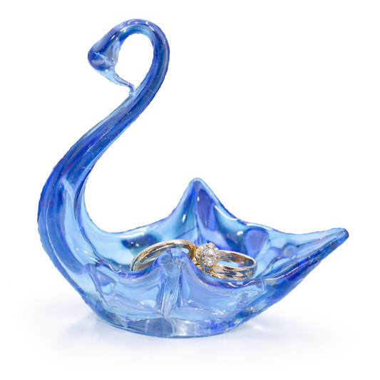 ART GLASS SWAN DISH BLUE & CLEAR GLASS