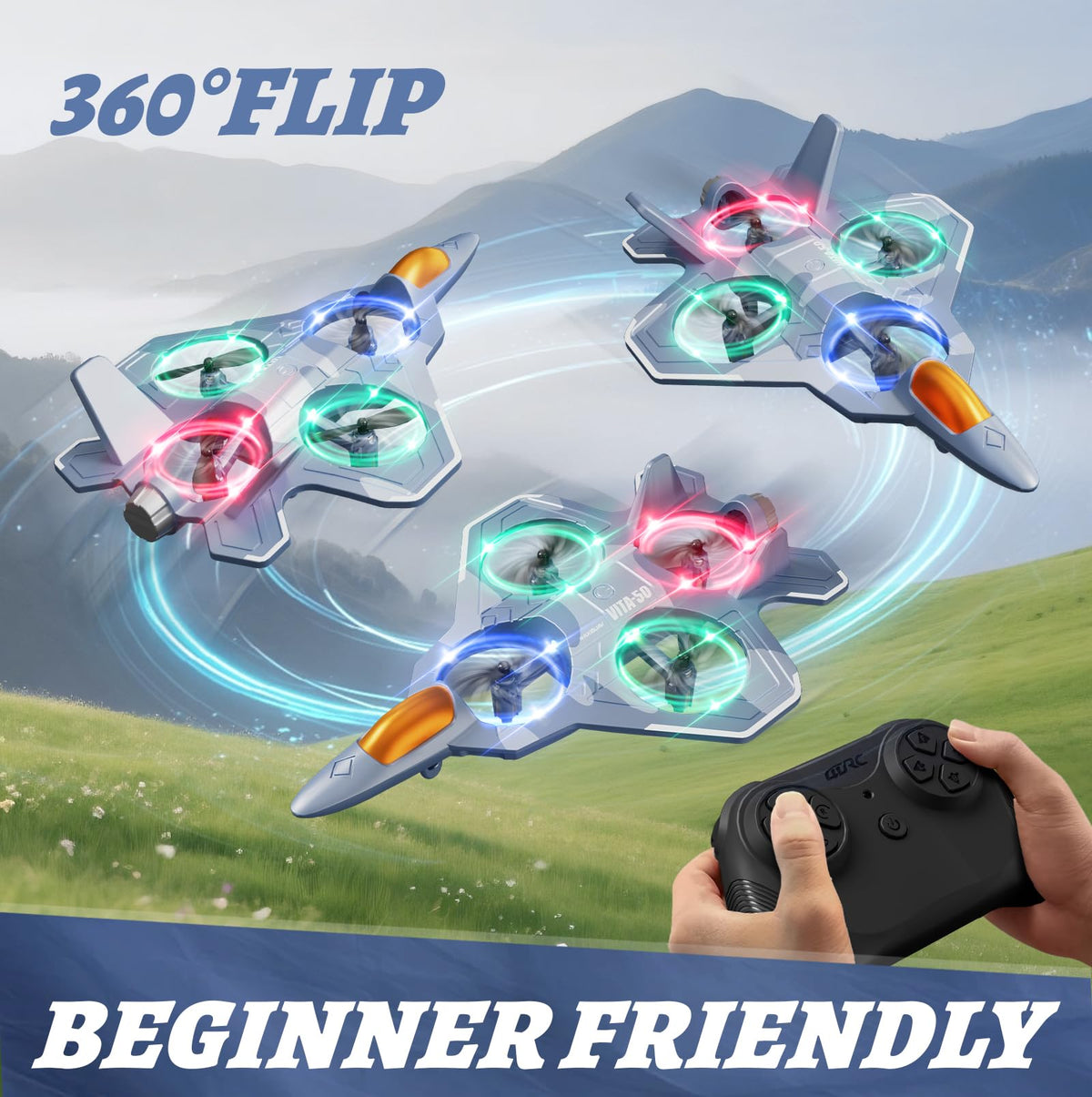 4DRC Foam RC Airplanes – Easy to Fly for Kids & Adults, 360° Flips, LED Night Flight