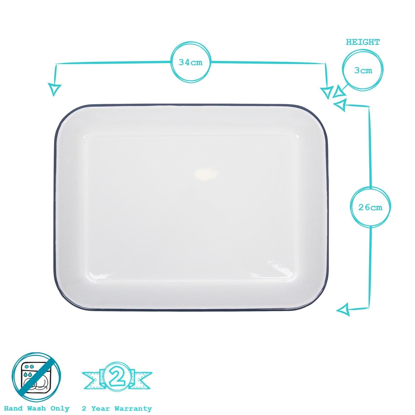 34cm x 26cm White Rectangle Enamel Hot Dog / Baking Tray