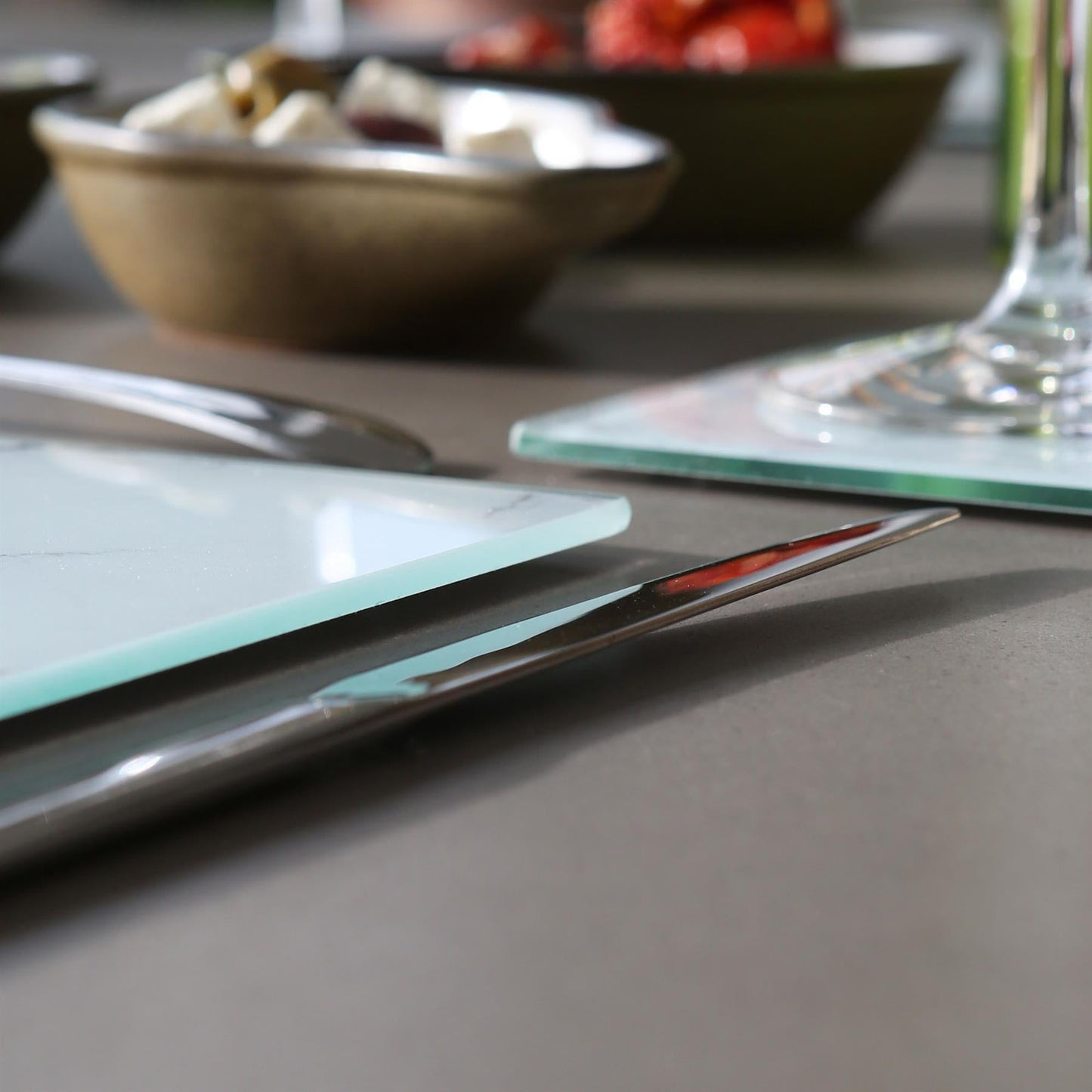 12pc Rectangle Glass Placemats & Round Coasters Set - 30cm x 20cm - Marble