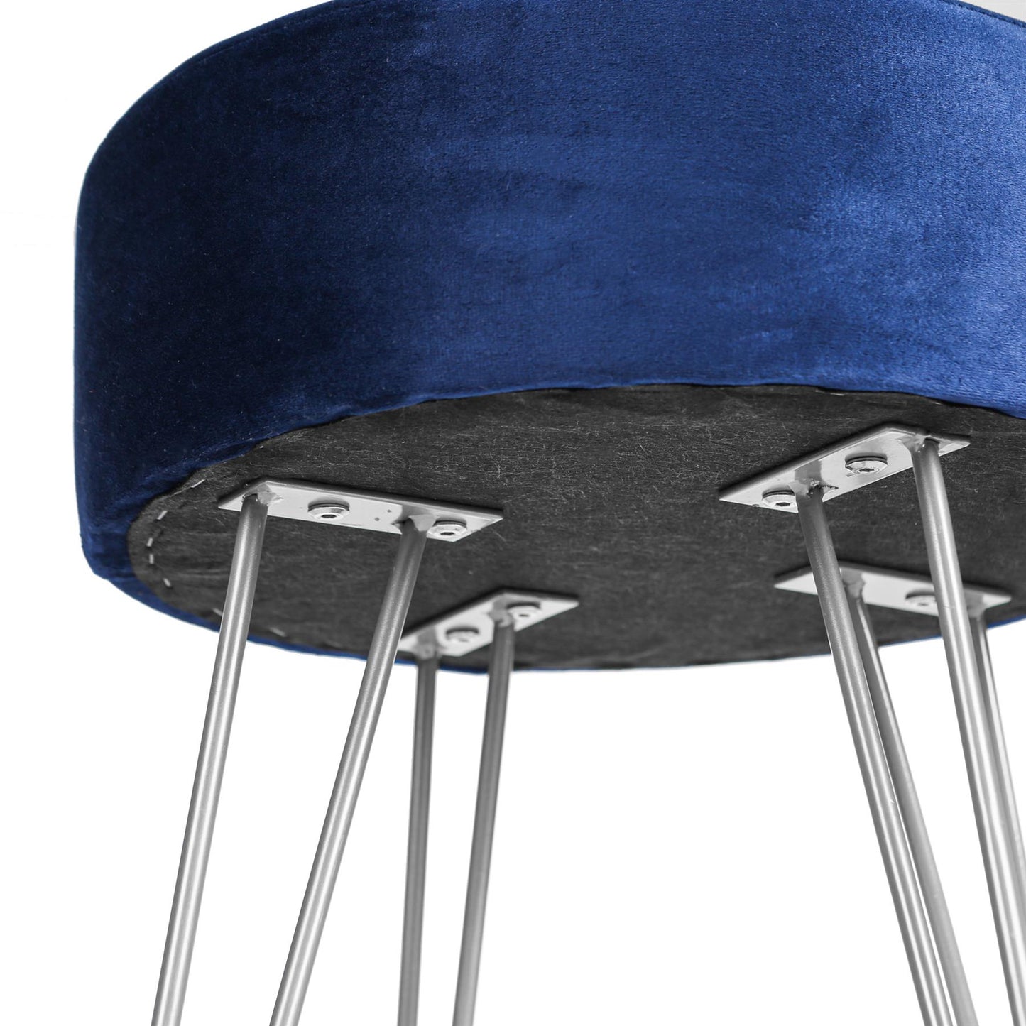 Blue Round Velvet Footstool