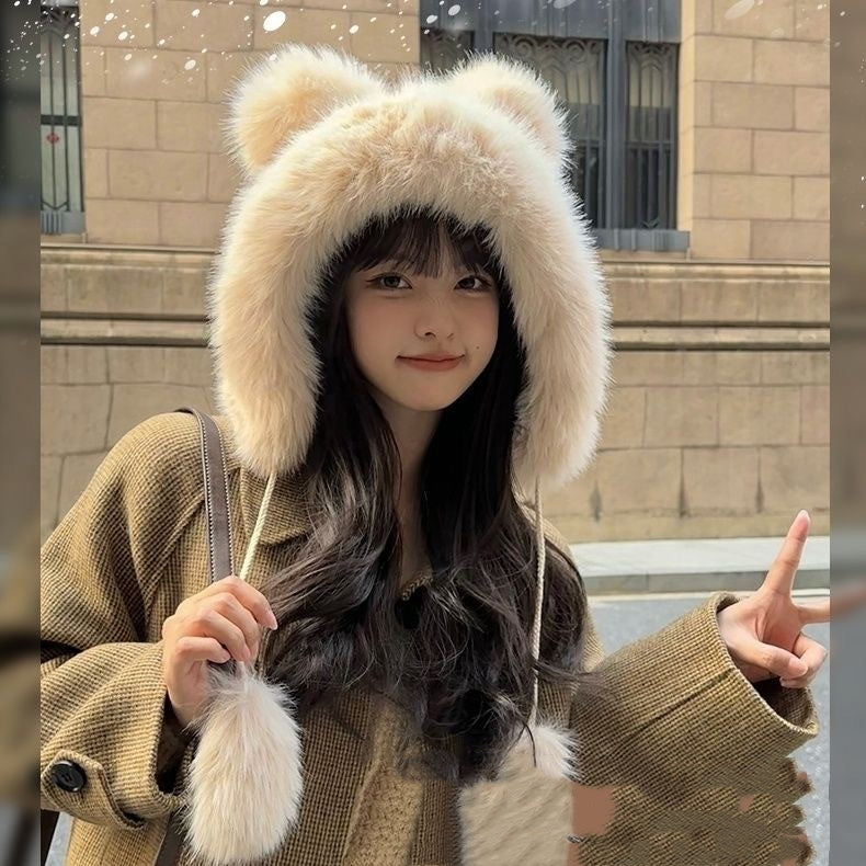 Thick Warm Earflaps Cute Big Head Circumference Fox Fur Ushanka