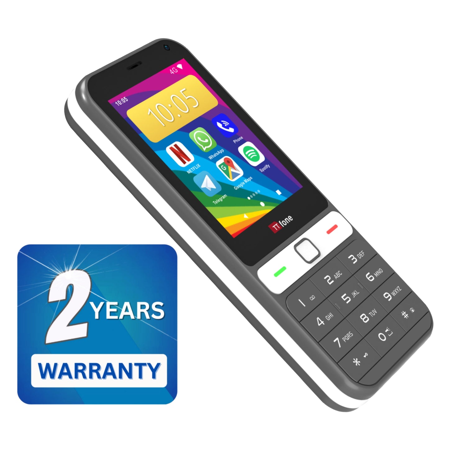 TTfone TT280  Simple 4G Dual SIM Bar Phone with Android, 2.8" Touchscreen, Keypad, 2MP Camera, USB-C - Easy to Use Unlocked Mobile (with Mains Charger and Giffgaff Sim Card)