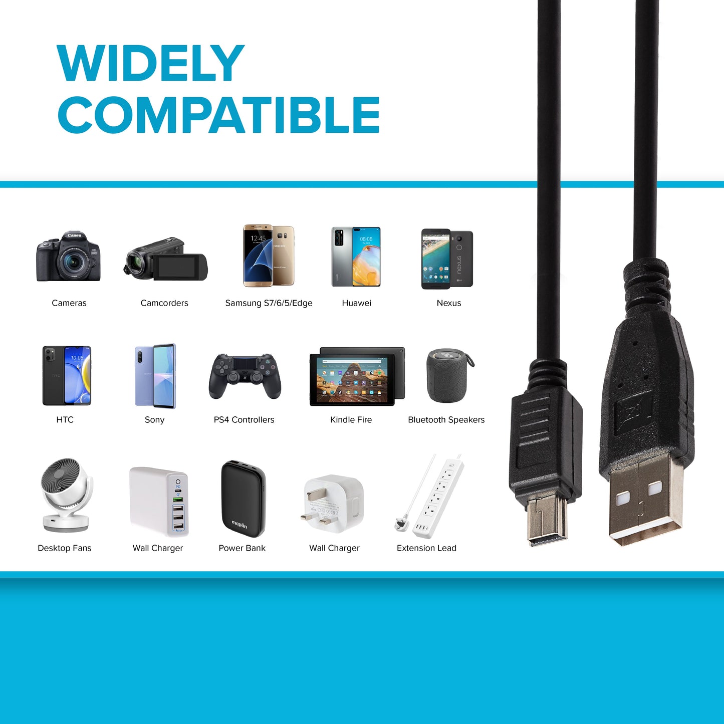 Maplin USB-A to Mini USB-B Cable - Black, 2m