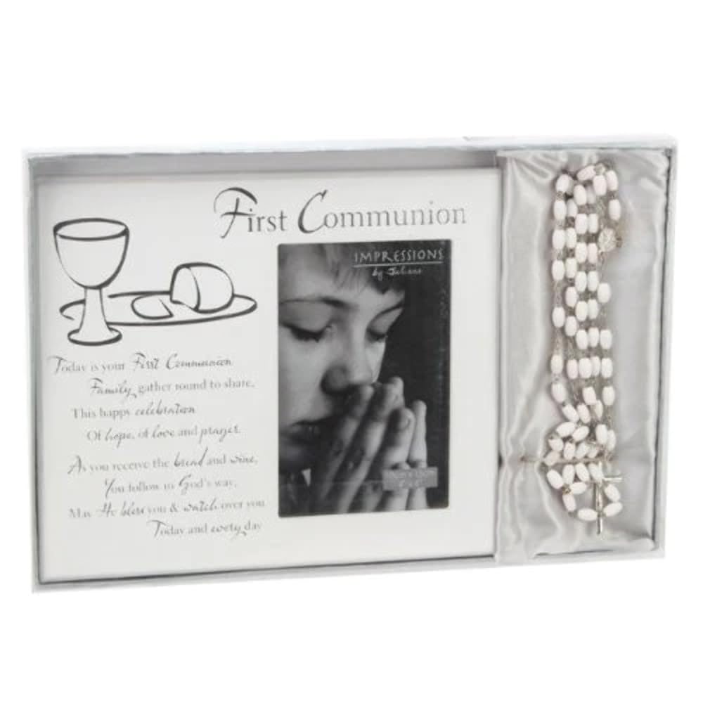 First Communion Photo Frame &amp; Rosary Beads