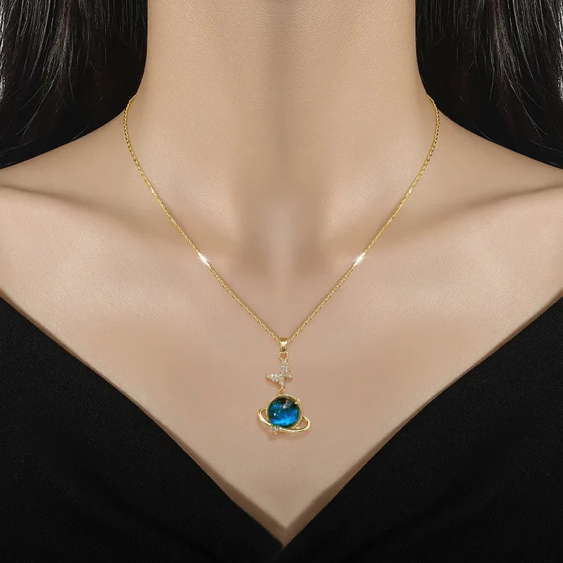 ZAKOL Spaceman Astronaut Star Necklaces For Women Girls Gold Color Planet Moon Pendant Clavicle Chain Choker Jewelry Gifts