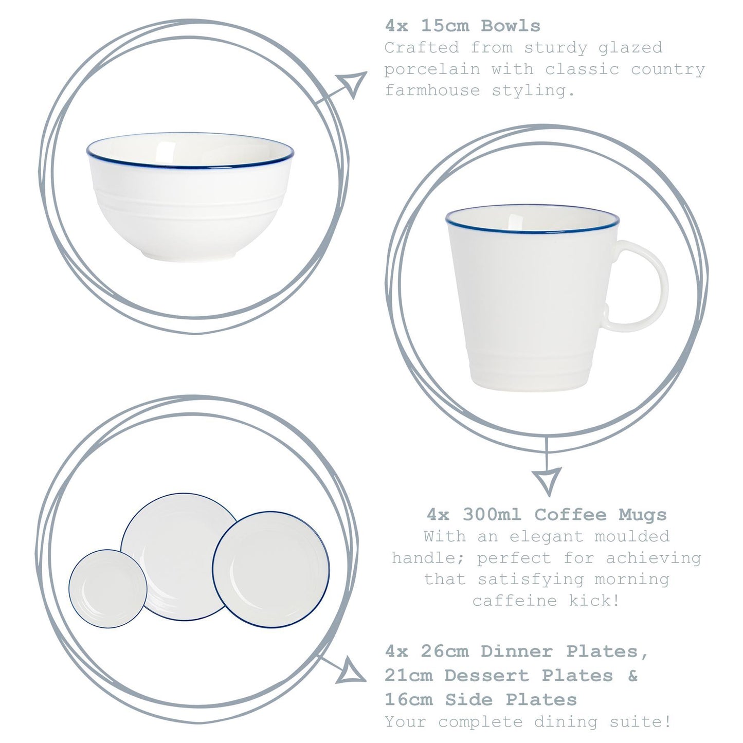20pc Farmhouse White Dinner Set
