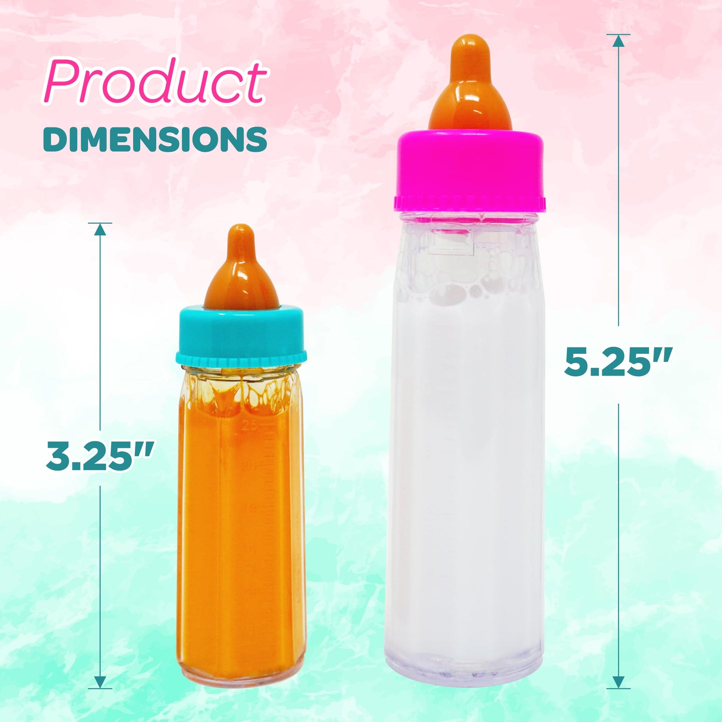 4E's Novelty 2 Pack Baby Doll Bottles – Magic Disappearing Milk & Juice Accessories