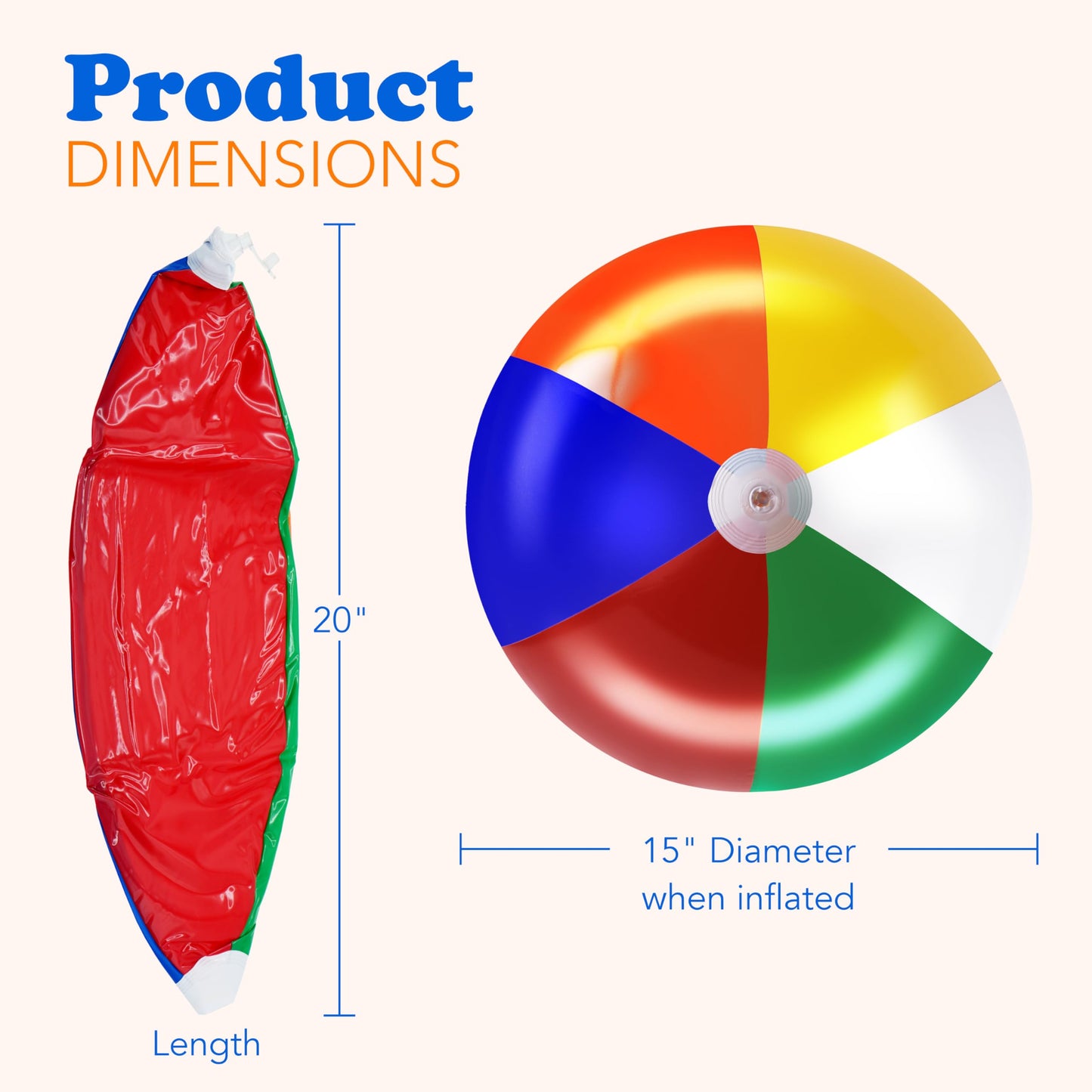 4E's Novelty Beach Balls 3-Pack 20-Inch Rainbow Pool Toys for Kids