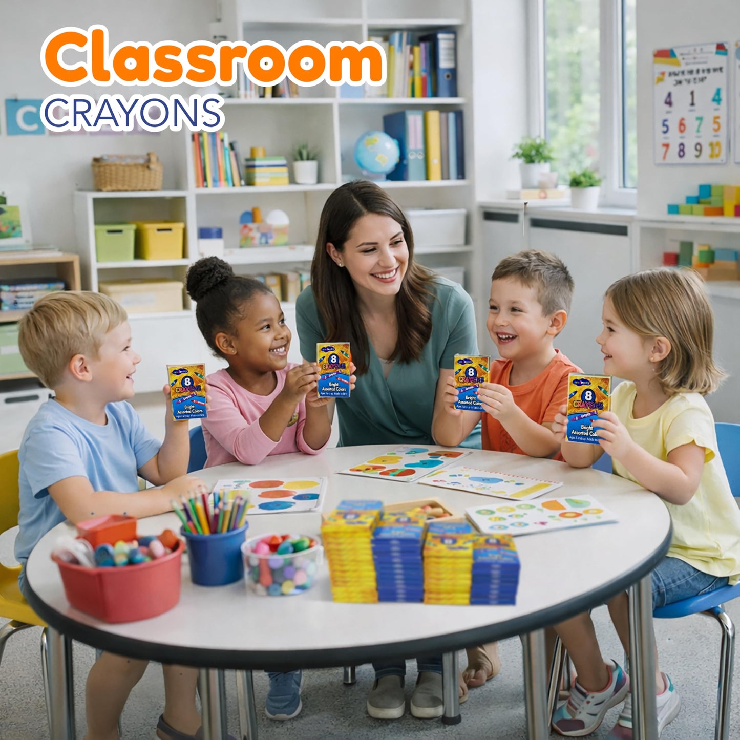 4E's Novelty 48 Boxes of 8-Packs Crayons Bulk – Classroom & Party Supplies, Non-Toxic