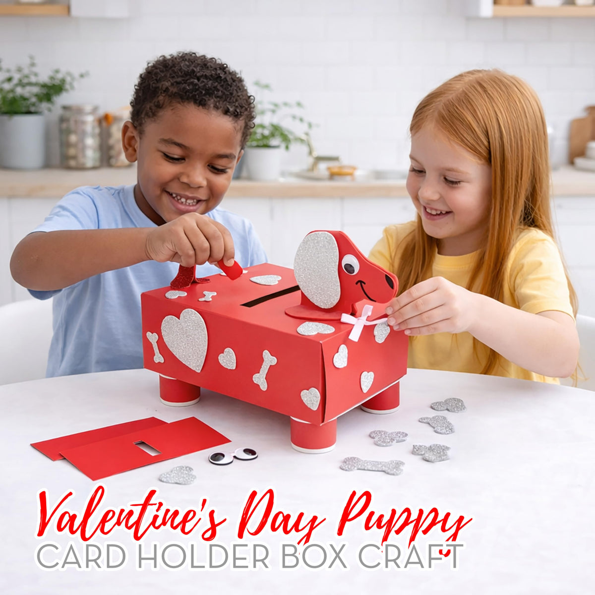 4E's Novelty DIY Valentines Mailbox for Kids – Dog Card Box Craft Kit