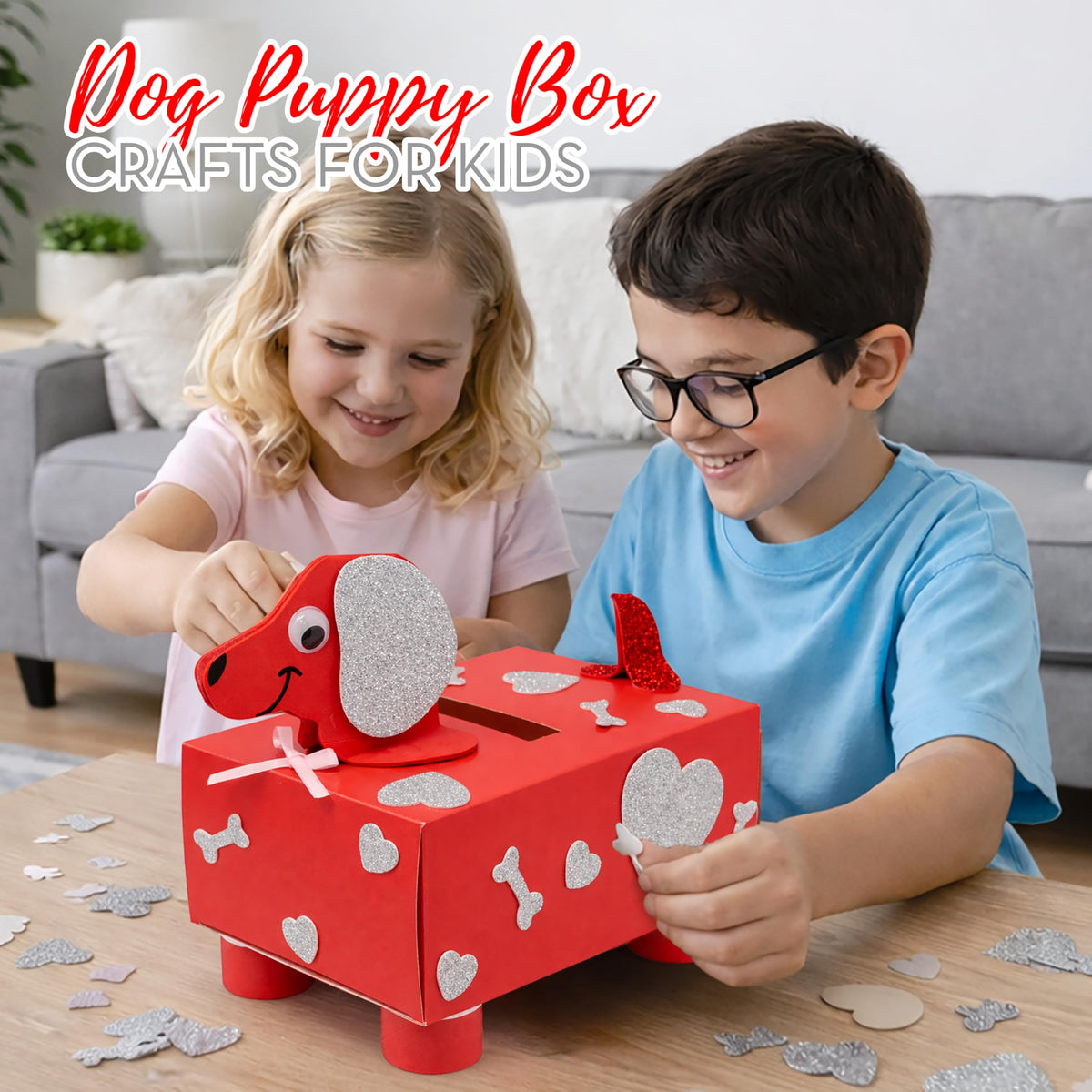 4E's Novelty DIY Valentines Mailbox for Kids – Dog Card Box Craft Kit