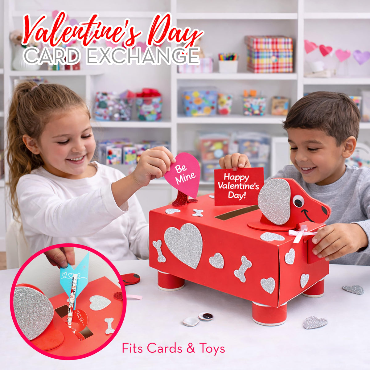 4E's Novelty DIY Valentines Mailbox for Kids – Dog Card Box Craft Kit