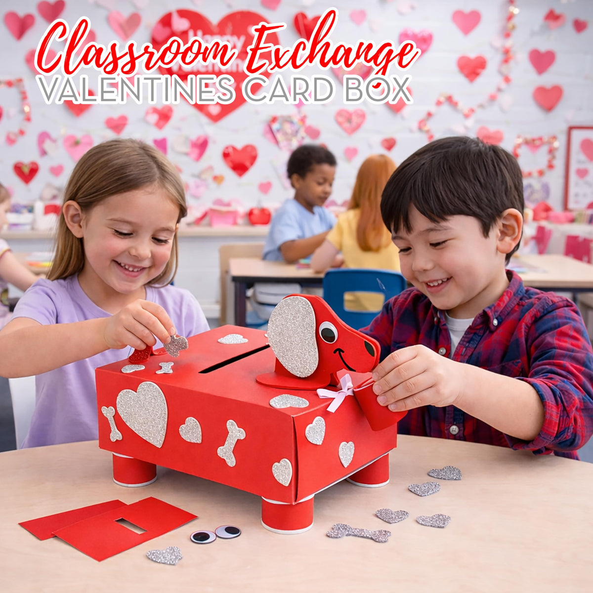 4E's Novelty DIY Valentines Mailbox for Kids – Dog Card Box Craft Kit