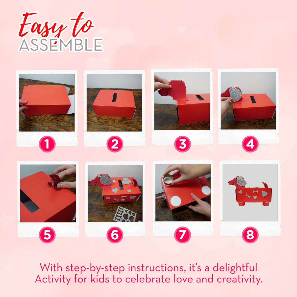 4E's Novelty DIY Valentines Mailbox for Kids – Dog Card Box Craft Kit