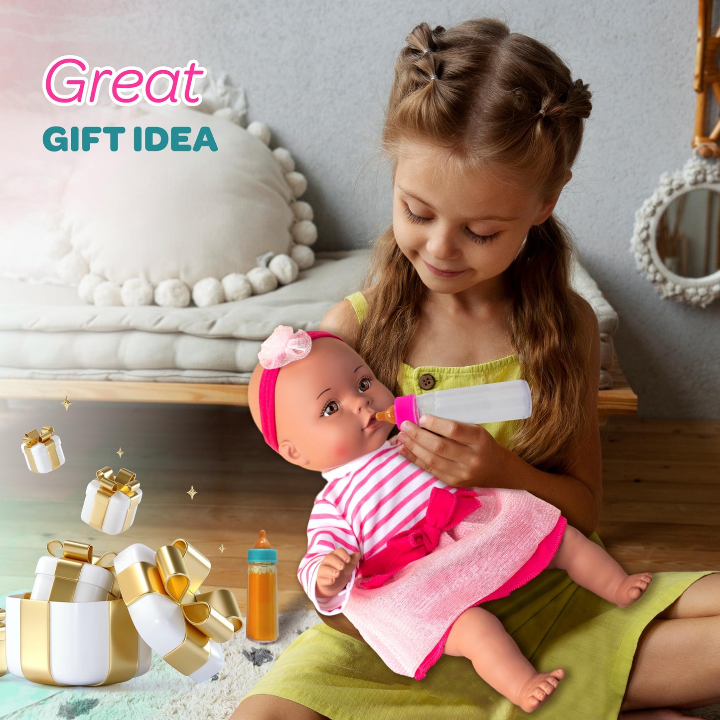 4E's Novelty 2 Pack Baby Doll Bottles – Magic Disappearing Milk & Juice Accessories