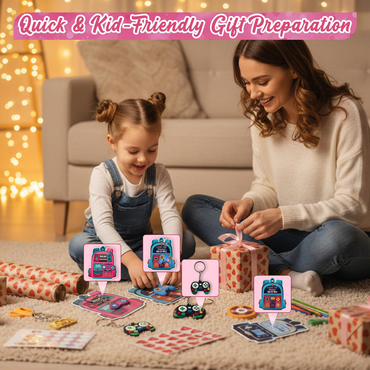 4E's Novelty 30 Pack Video Game Valentines Cards with Gamer Keychain | Classroom Valentines Bulk