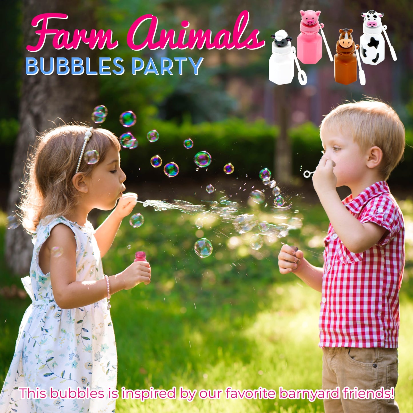 4E's Novelty Farm Animals Bubbles – 24 Pack Barnyard Party Favors with Wands (Horse, Sheep, Pig, Cow)