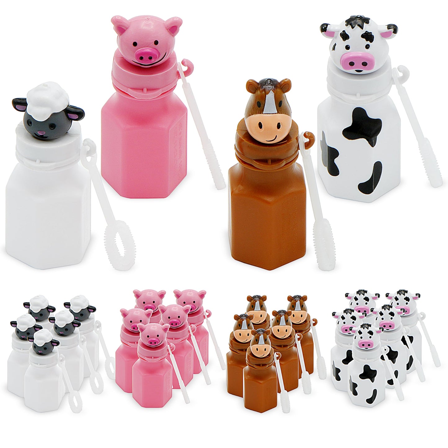 4E's Novelty Farm Animals Bubbles – 24 Pack Barnyard Party Favors with Wands (Horse, Sheep, Pig, Cow)