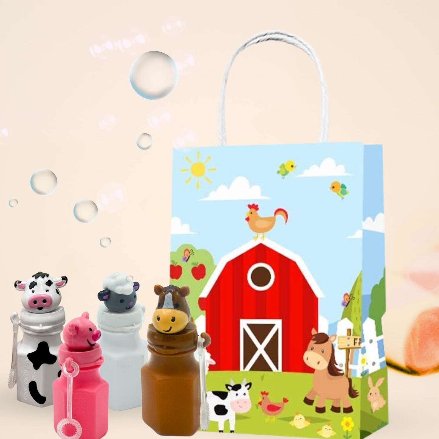 4E's Novelty Farm Animals Bubbles – 24 Pack Barnyard Party Favors with Wands (Horse, Sheep, Pig, Cow)