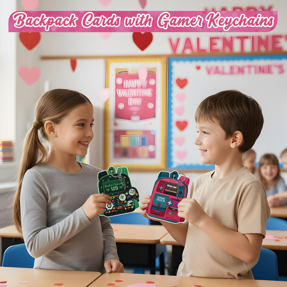 4E's Novelty 30 Pack Video Game Valentines Cards with Gamer Keychain | Classroom Valentines Bulk
