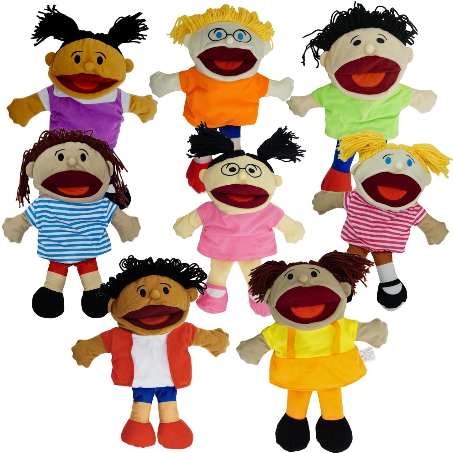 4E's Novelty Multicultural Hand Puppets – 8 Pack with Movable Mouth for Kids 4-8 | Classroom & Home Theater