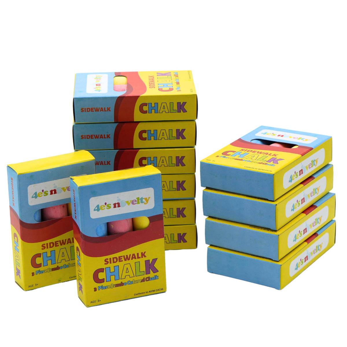 4E's Novelty 12-Box Sidewalk Chalk Set – Jumbo, Non-Toxic, Individually Wrapped Party Favors for Kids