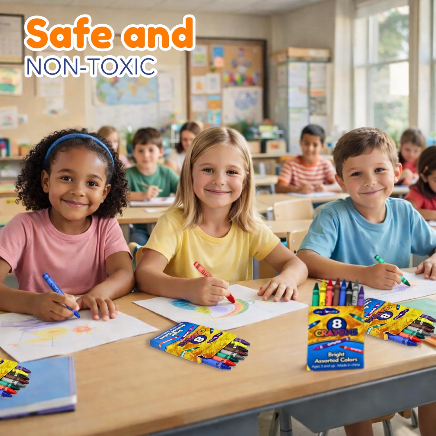 4E's Novelty 48 Boxes of 8-Packs Crayons Bulk – Classroom & Party Supplies, Non-Toxic