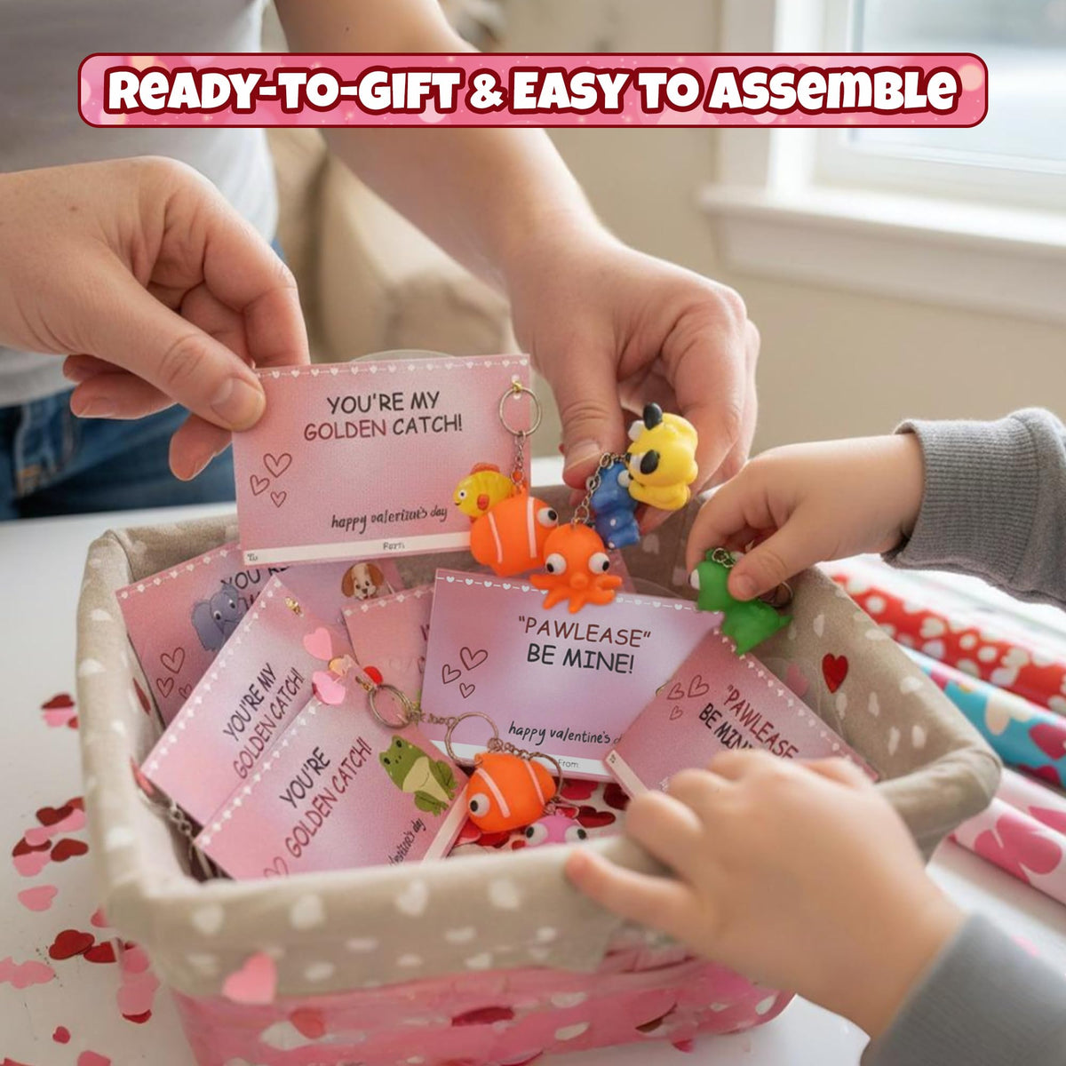 4E's Novelty 24 Pack Valentines Cards with Popping Eye Animals - Squeeze Toy Keychains & Cards for Kids
