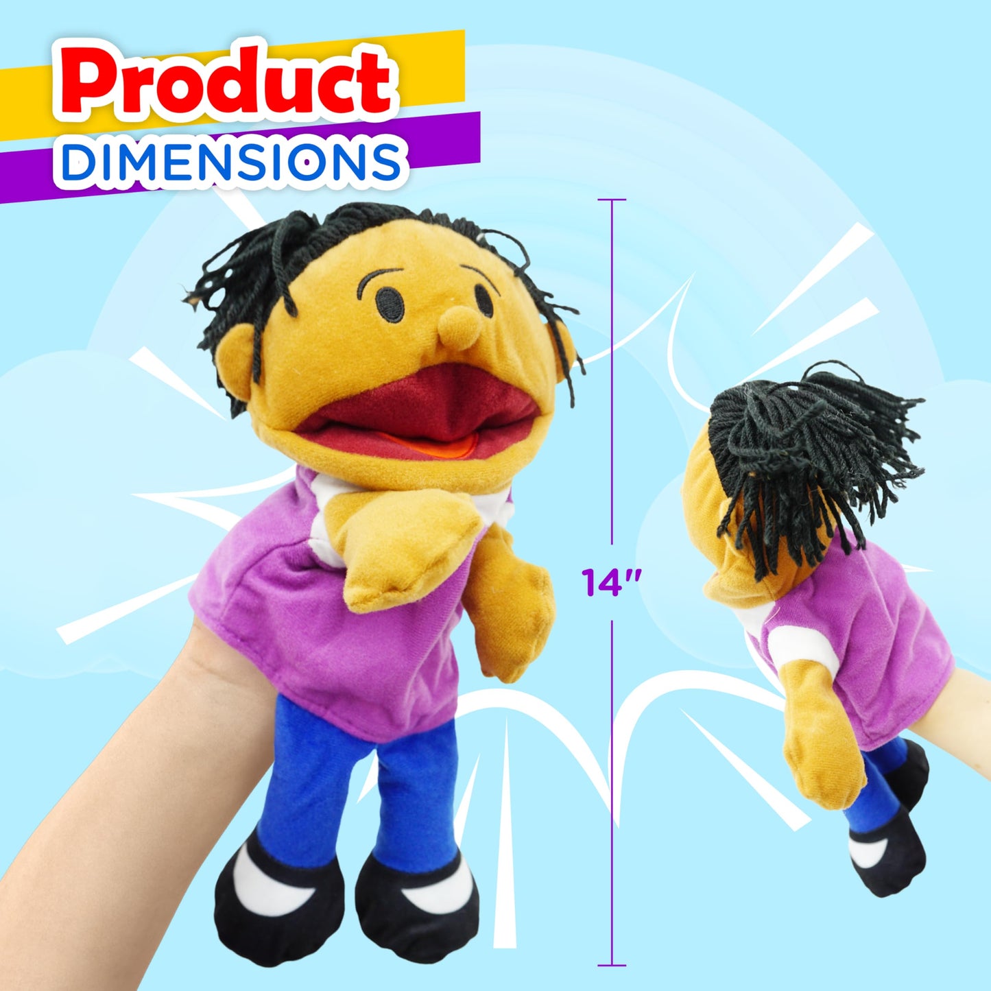 4E's Novelty Multicultural Hand Puppets – 8 Pack with Movable Mouth for Kids 4-8 | Classroom & Home Theater