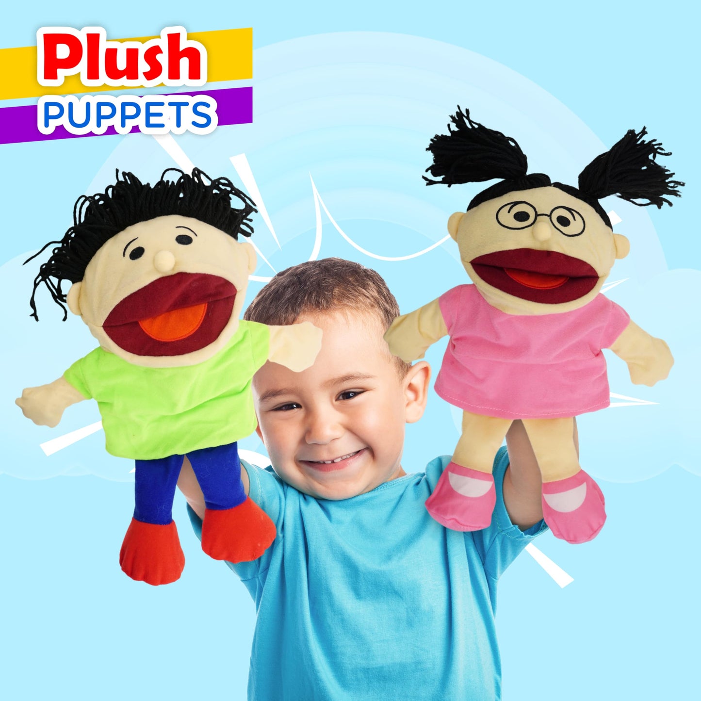 4E's Novelty Multicultural Hand Puppets – 8 Pack with Movable Mouth for Kids 4-8 | Classroom & Home Theater