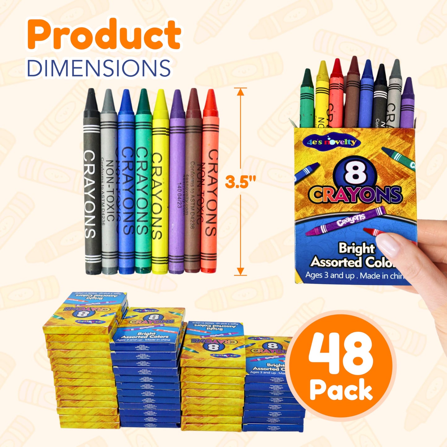 4E's Novelty 48 Boxes of 8-Packs Crayons Bulk – Classroom & Party Supplies, Non-Toxic