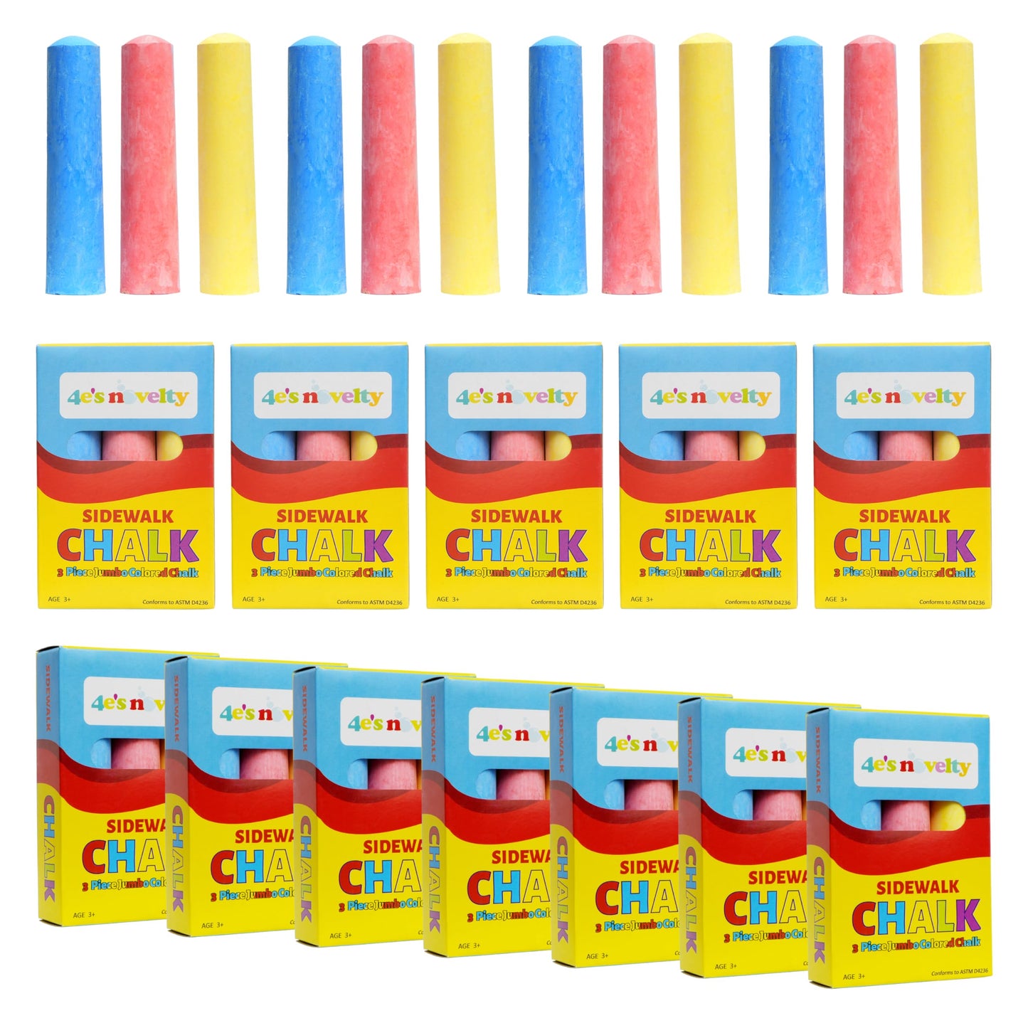 4E's Novelty 12-Box Sidewalk Chalk Set – Jumbo, Non-Toxic, Individually Wrapped Party Favors for Kids