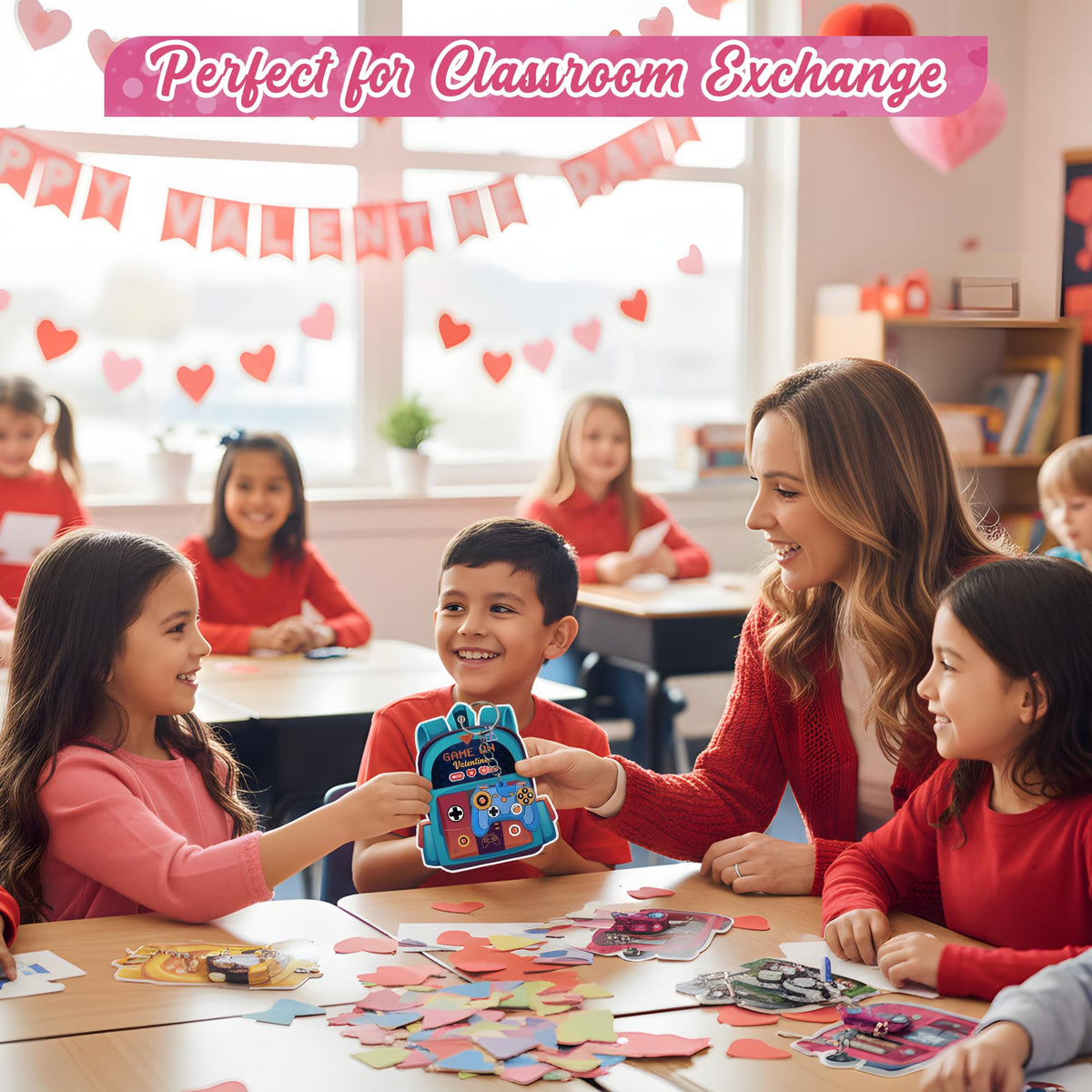 4E's Novelty 30 Pack Video Game Valentines Cards with Gamer Keychain | Classroom Valentines Bulk