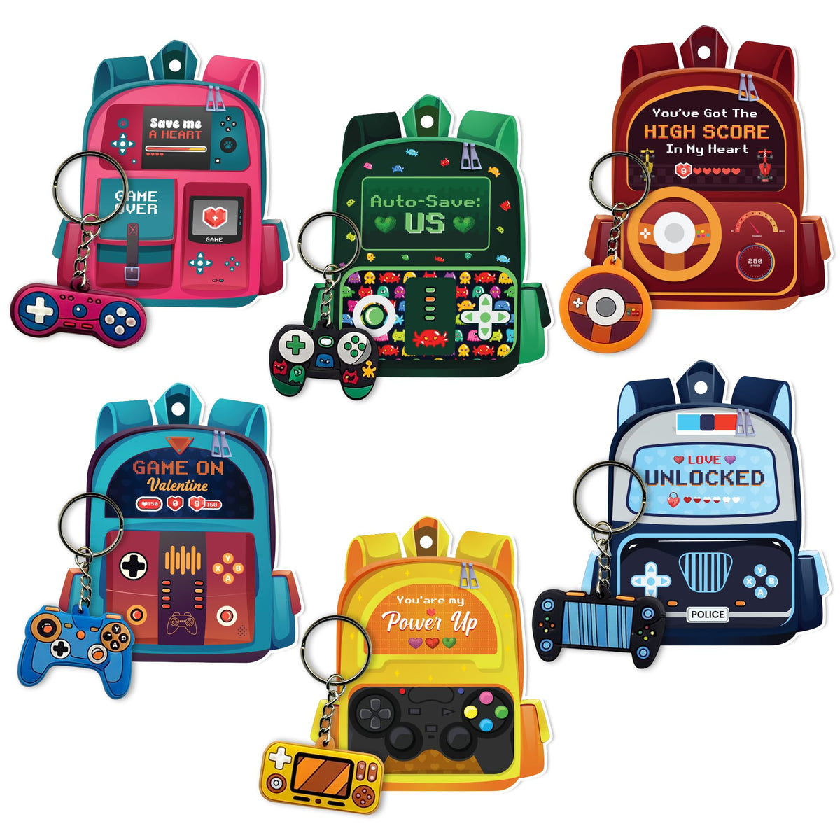 4E's Novelty 30 Pack Video Game Valentines Cards with Gamer Keychain | Classroom Valentines Bulk