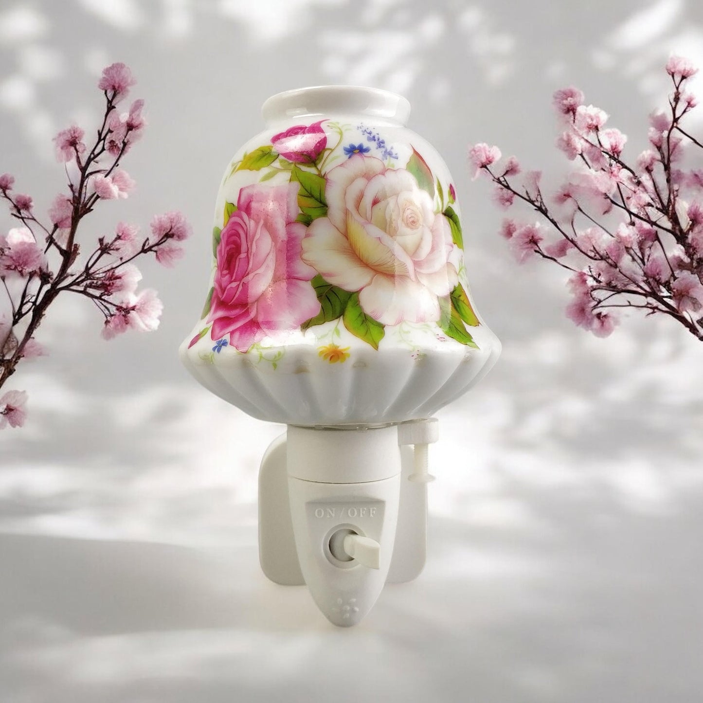 8 INCH FLORAL LED NIGHTLIGHT PINK AND WHITE FLOWERS