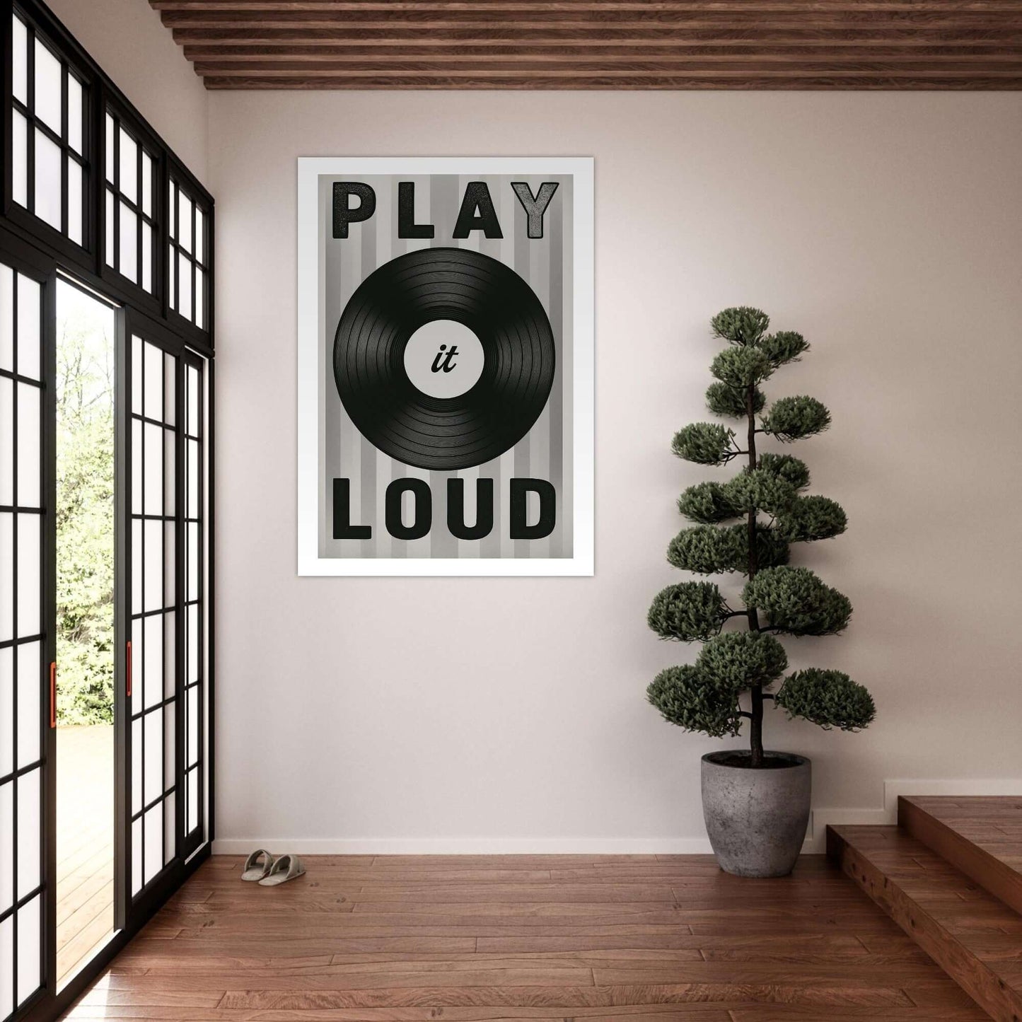 Play It Loud Vinyl Record Wall Art – Retro Music Poster for Studio & Home Decor