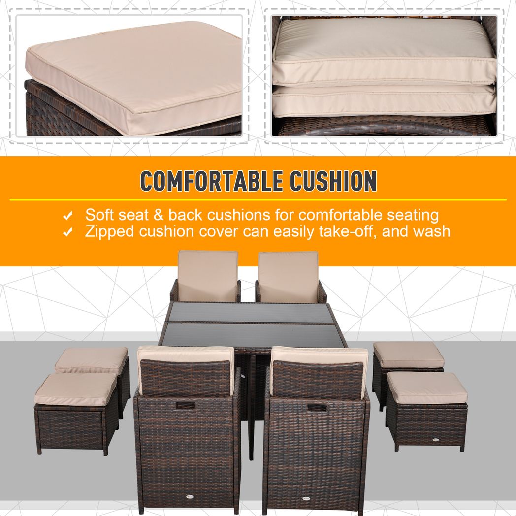 9PC Rattan Garden Furniture Set 8 Wicker Dining Chairs Footrest Table