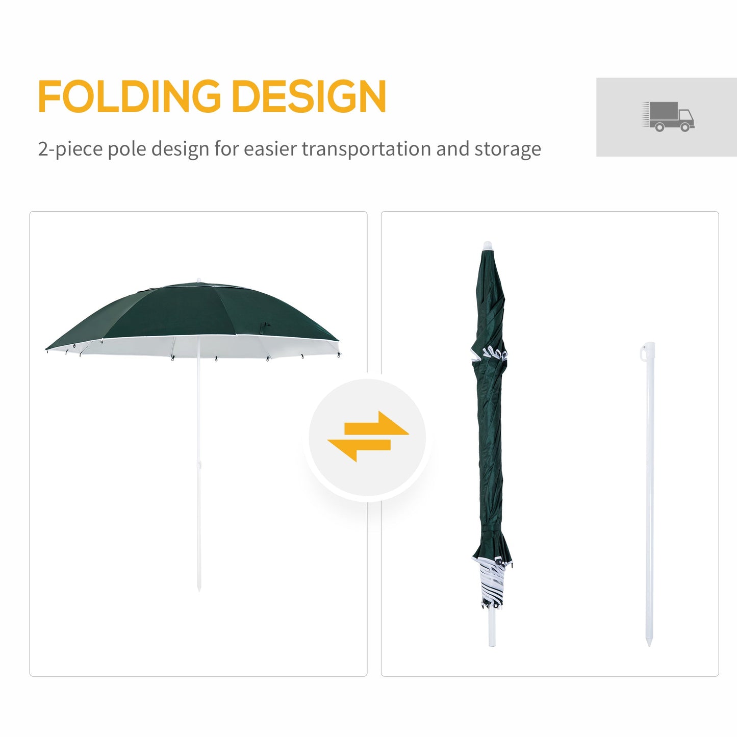 Outsunny 2m UV Protection Fishing Beach Umbrella Brolly Shelter w/Side Panel Tent Green