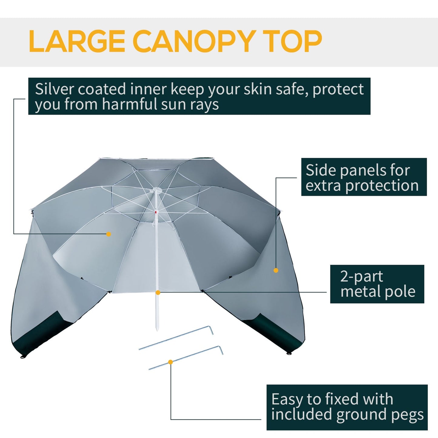 Outsunny 2m UV Protection Fishing Beach Umbrella Brolly Shelter w/Side Panel Tent Green