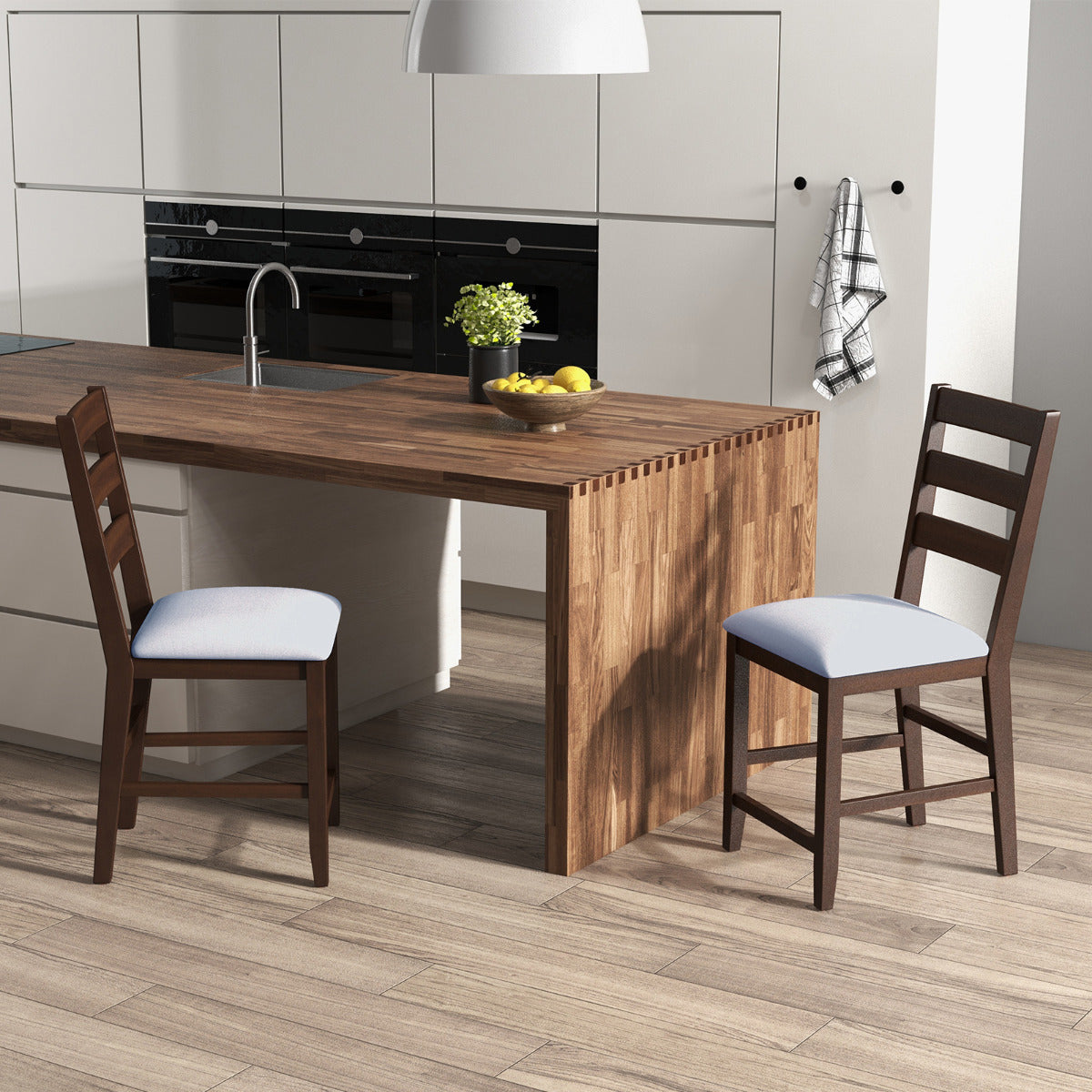 4-Piece Counter Height Bar Stool Set with Padded Seat and Rubber Wood Legs