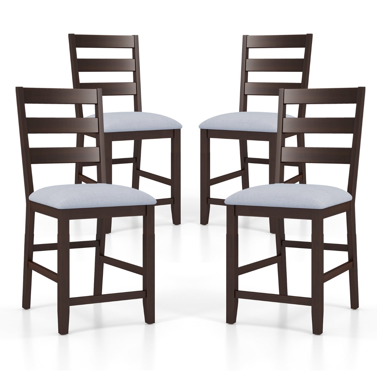 4-Piece Counter Height Bar Stool Set with Padded Seat and Rubber Wood Legs