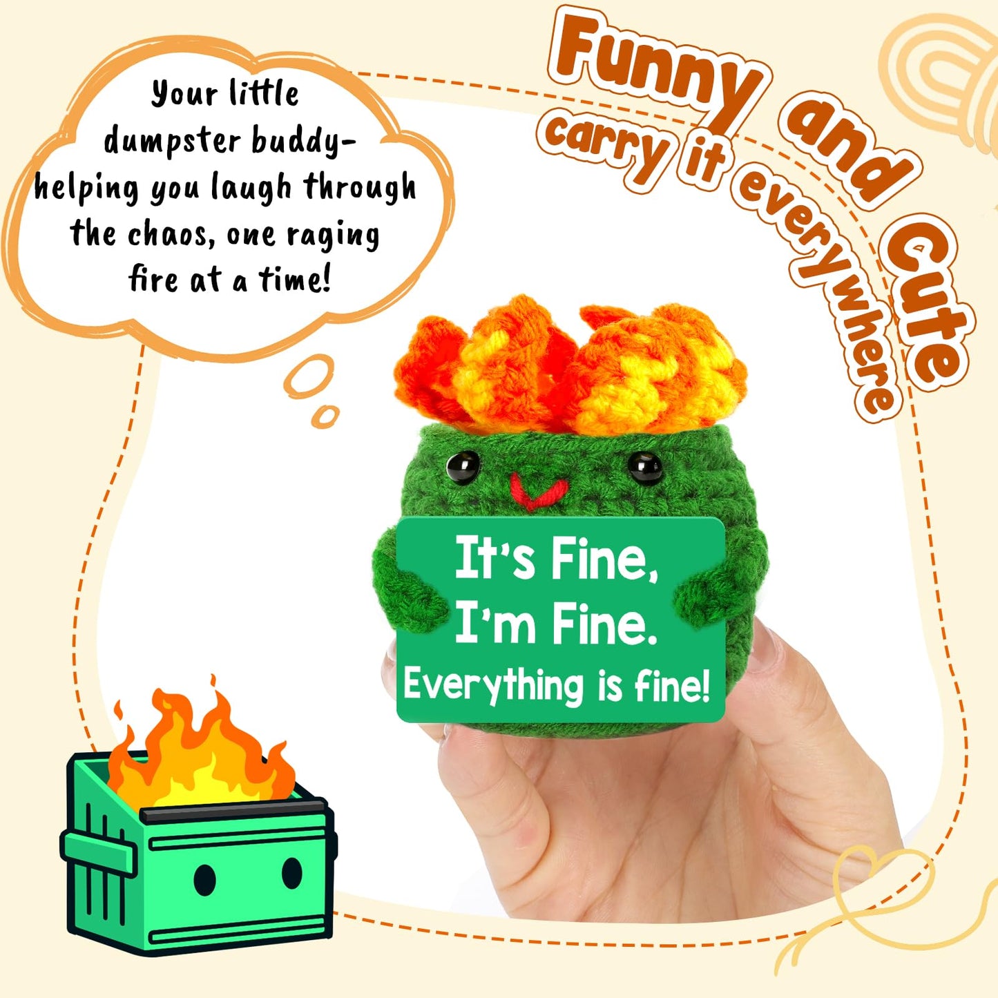 4THFARMES Mini Funny Dumpster Crochet — Positive Desk Decor & Gag Gift