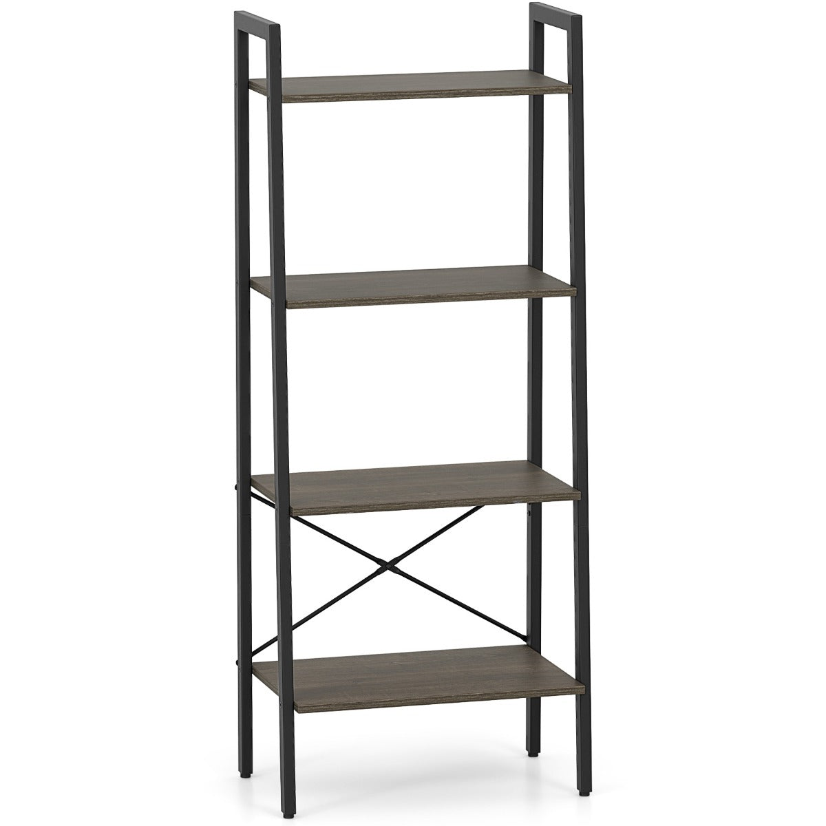 4-Tier Bookshelf with Metal Frame-Rustic Brown