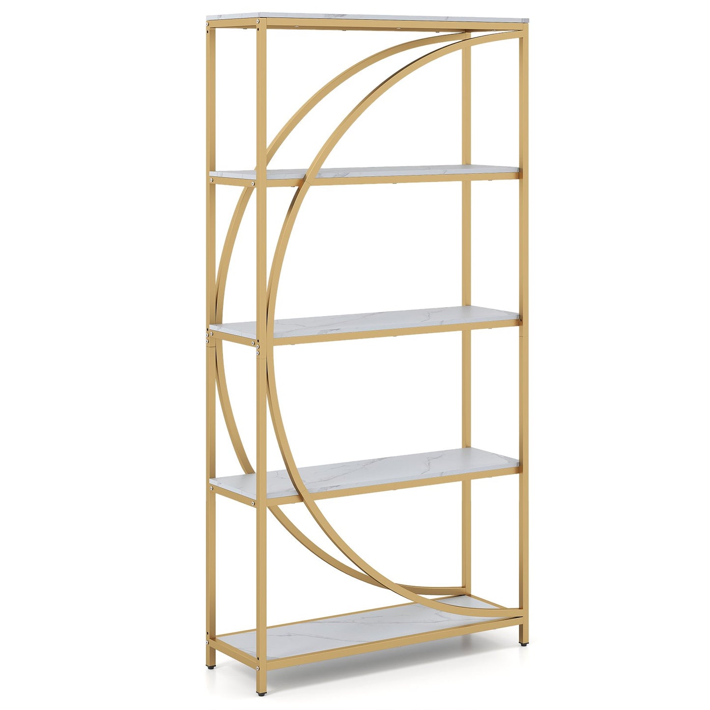 5-Tier Industrial Etagere Bookshelf with Open Storage Shelves and Arc-Shaped Design-Natural